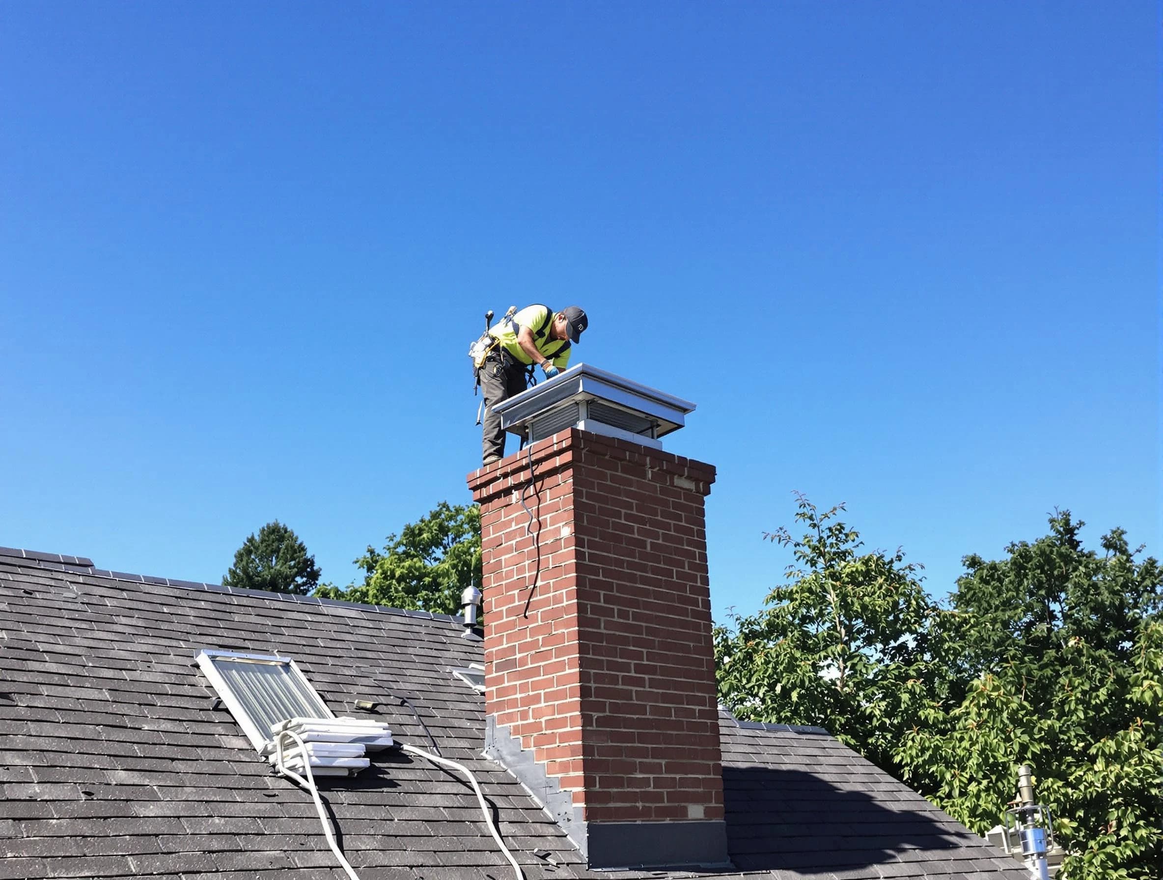 Princeton Chimney Sweep technician measuring a chimney cap in Princeton, NJ