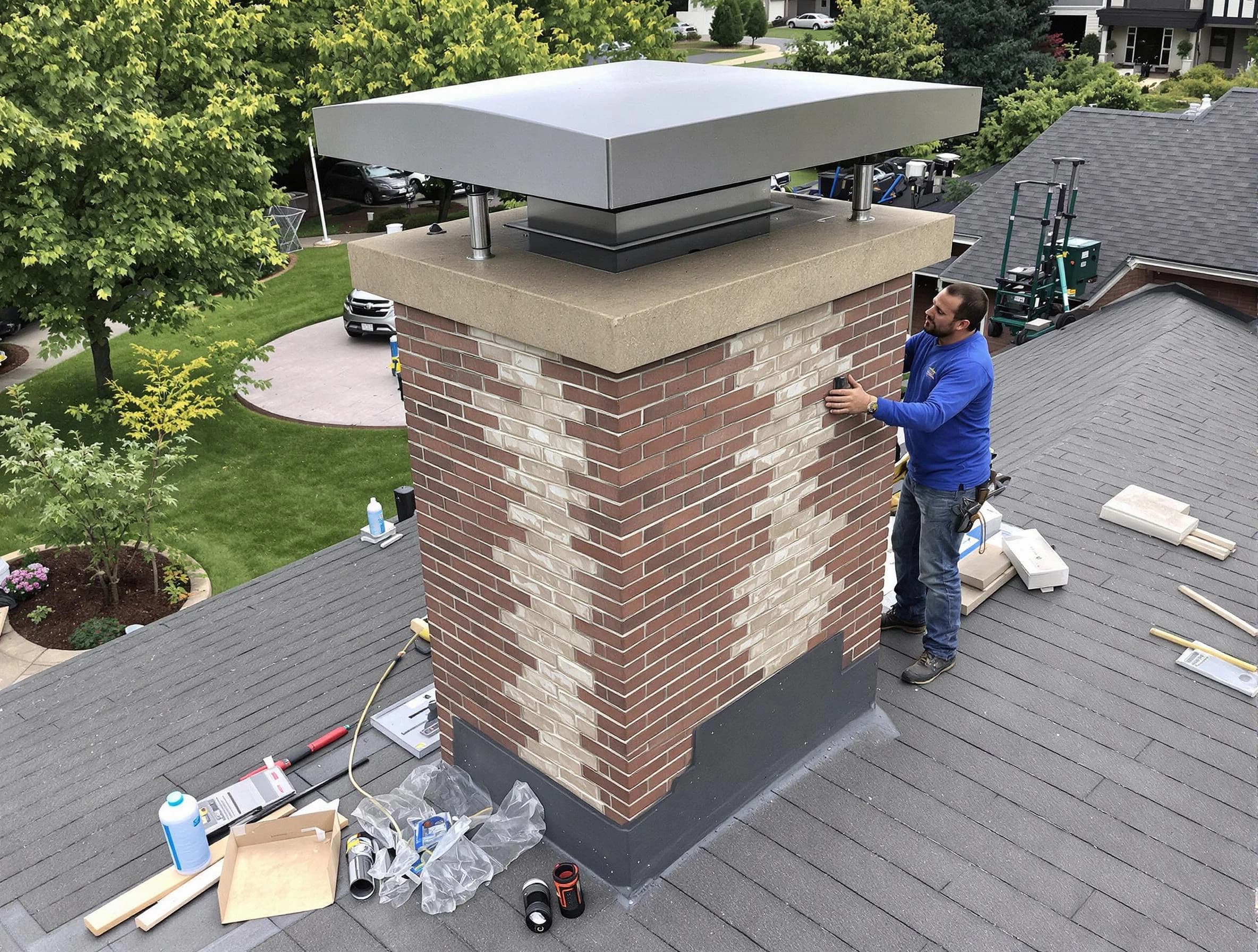 Princeton Chimney Sweep team working on a custom chimney remodel in Princeton, NJ